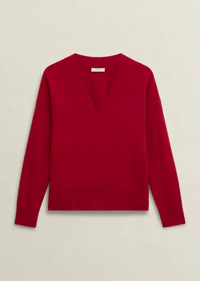Women Jumpers and Cardigans Hobbs Lettie V Neck Jumper With Cashmere Pomegranate Red