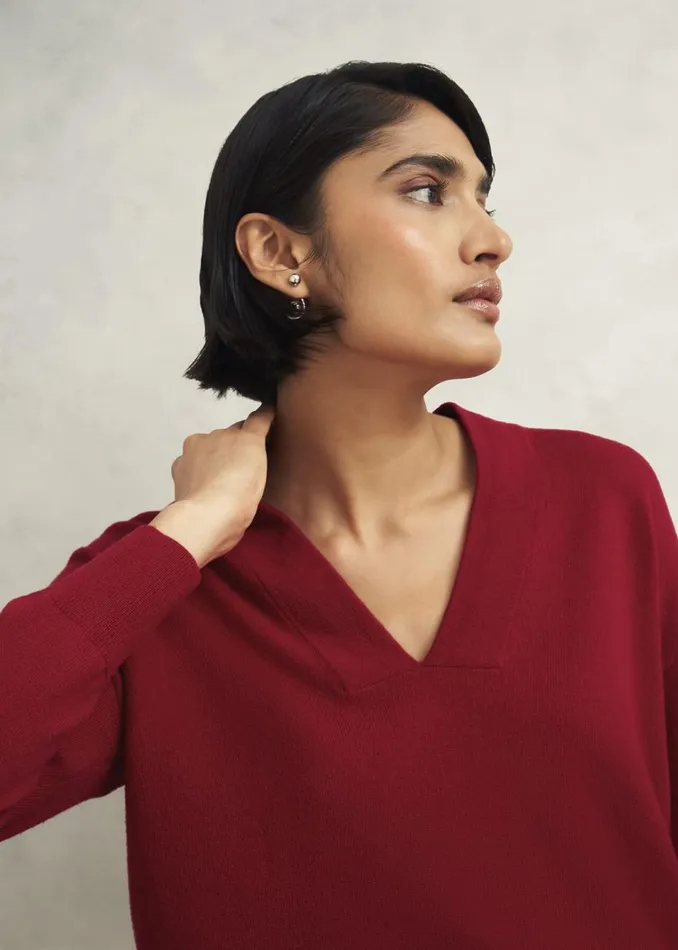 Women Jumpers and Cardigans Hobbs Lettie V Neck Jumper With Cashmere Pomegranate Red