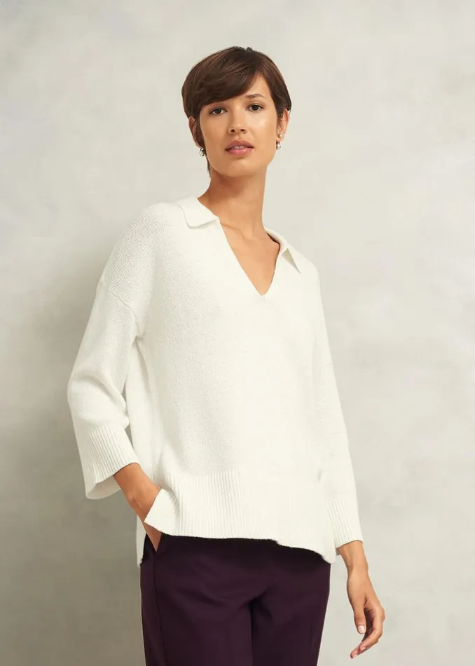 Women Jumpers and Cardigans Hobbs Madelyn Cotton Blend Jumper Warm Ivory