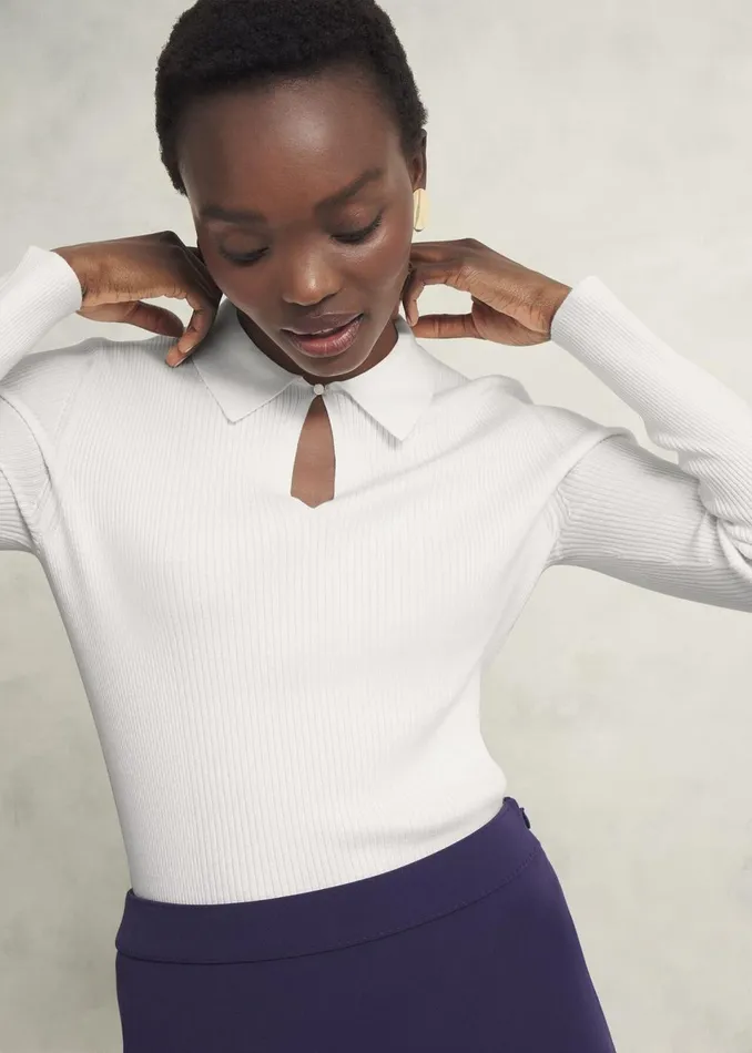 Women Jumpers and Cardigans Hobbs Sierra Knitted Shirt Warm Ivory