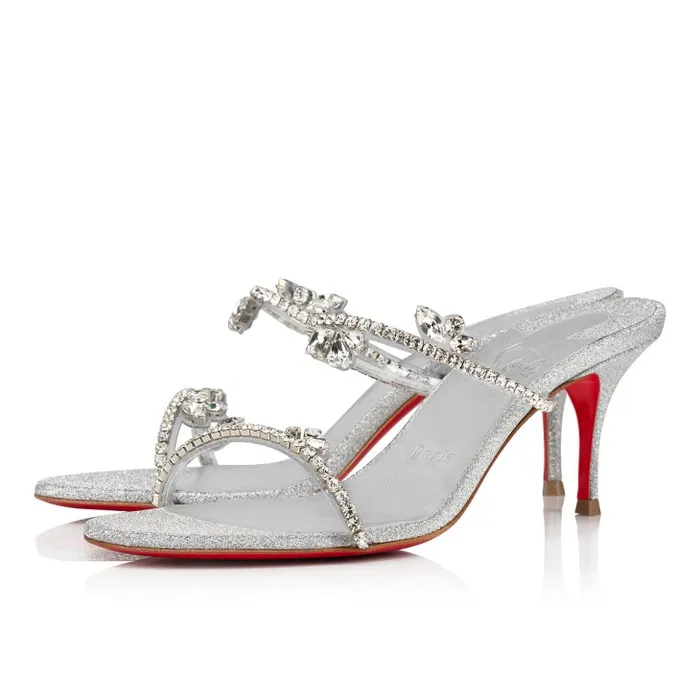 Women Just Queen 70 Mm Sandals 8211 Glittered Calf Leather And PVC 8211 Silver Christian Louboutin Sandals and Slides Women Just Queen 70 Mm Sandals 8211 Glittered Calf Leather And PVC 8211 Silver Christian Louboutin Sandals and Slides