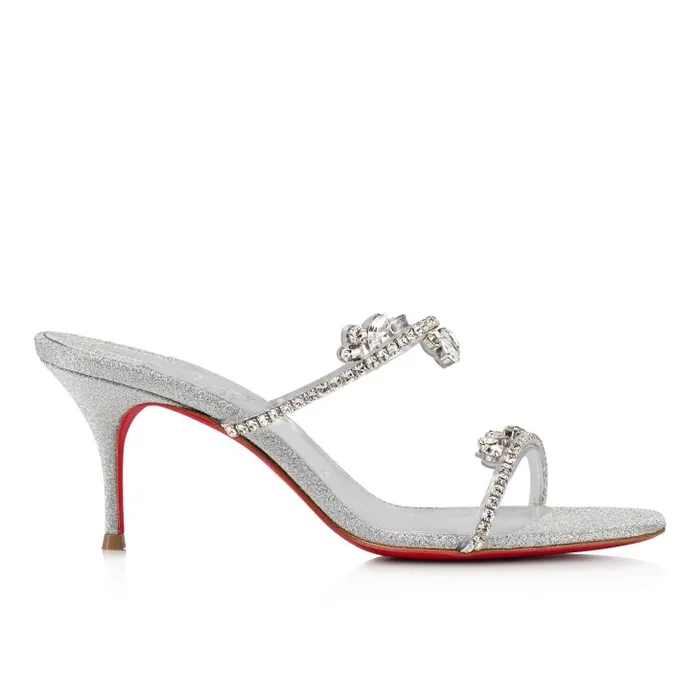 Women Just Queen 70 Mm Sandals 8211 Glittered Calf Leather And PVC 8211 Silver Christian Louboutin Sandals and Slides