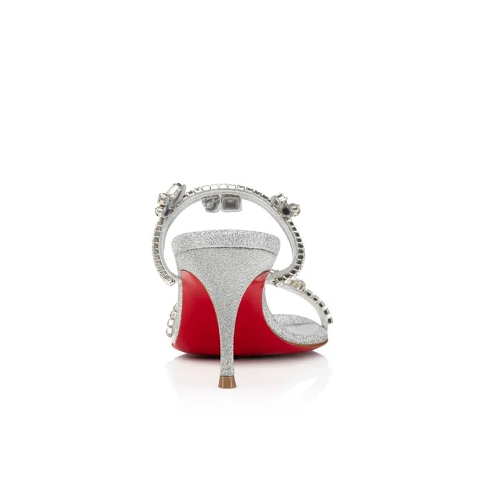 Women Just Queen 70 Mm Sandals 8211 Glittered Calf Leather And PVC 8211 Silver Christian Louboutin Sandals and Slides