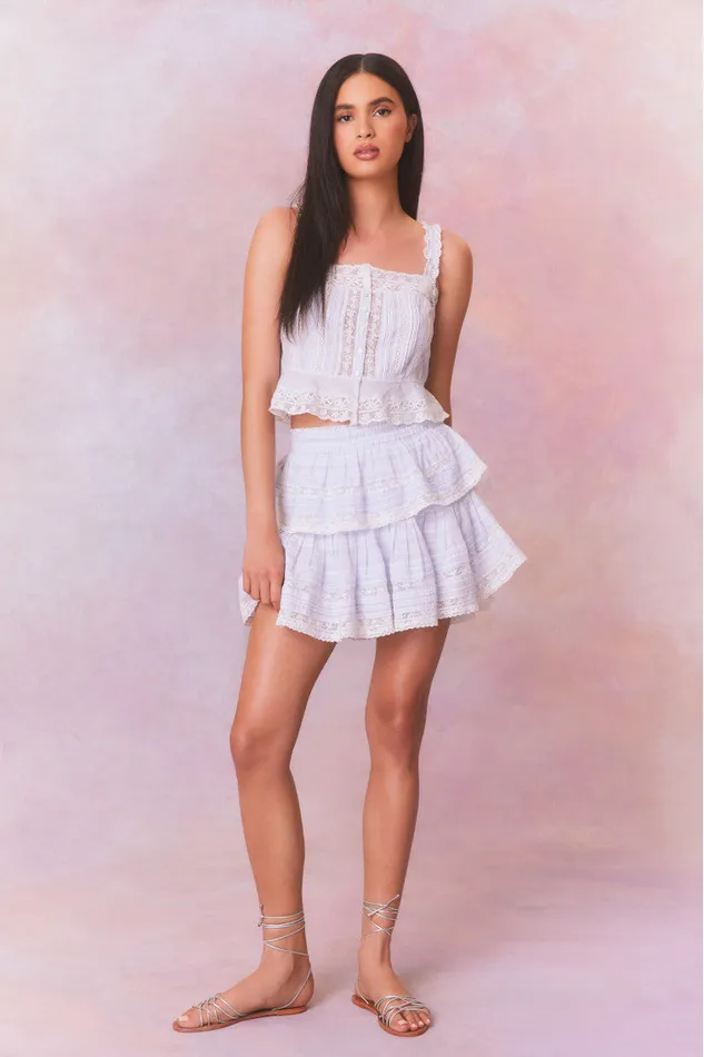 WomenKids Skirts LoveShackFancy Ruffle Mini Stripe Cotton Skirt Vintage Voyage