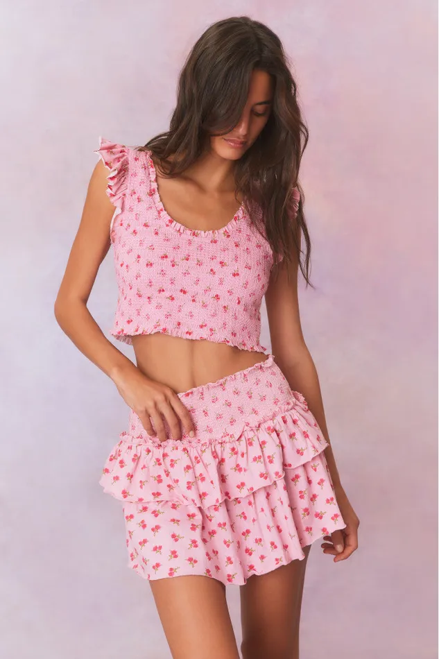WomenKids Tops LoveShackFancy Dovi Printed Smocked Top Cherry Pink