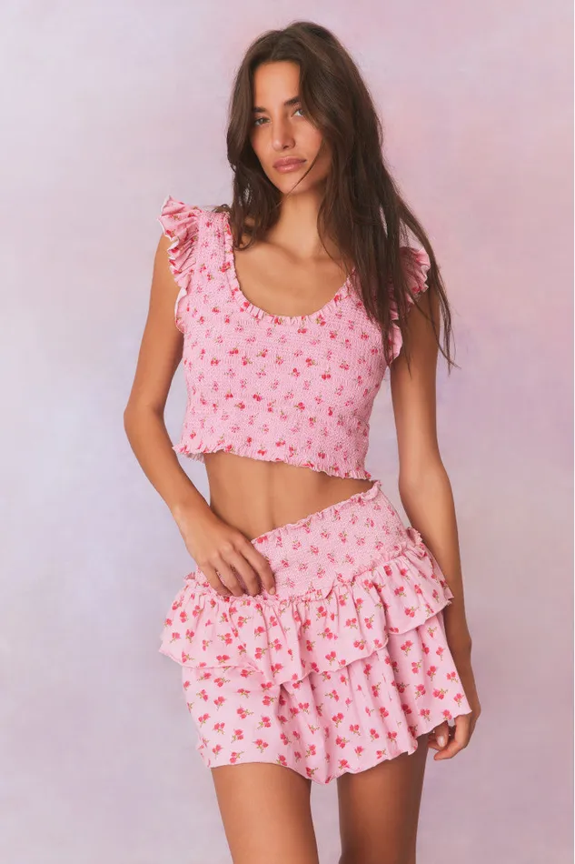WomenKids Tops LoveShackFancy Dovi Printed Smocked Top Cherry Pink