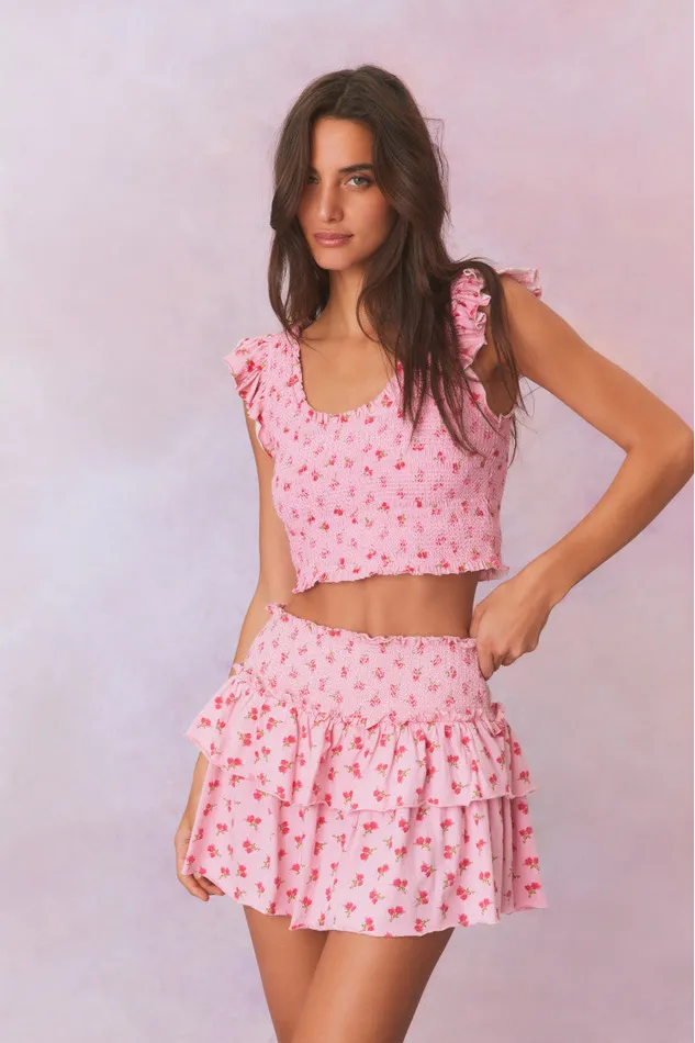 WomenKids Tops LoveShackFancy Dovi Printed Smocked Top Cherry Pink
