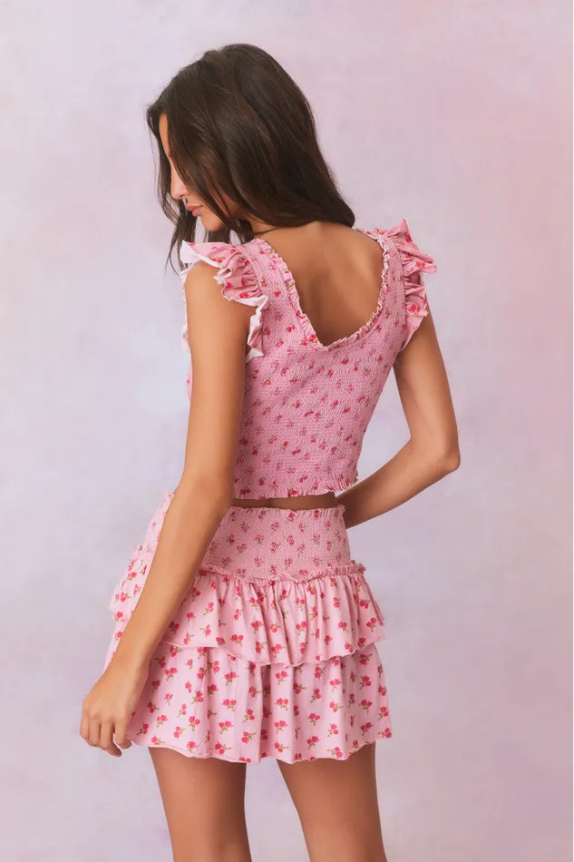 WomenKids Tops LoveShackFancy Dovi Printed Smocked Top Cherry Pink