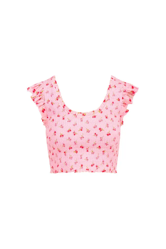 WomenKids Tops LoveShackFancy Dovi Printed Smocked Top Cherry Pink