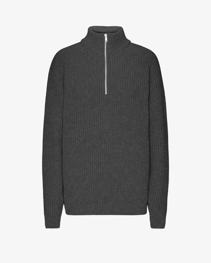 Women Knit Sweaters Colorfulstandard Merino Quarter Zip 8211 Lava Grey