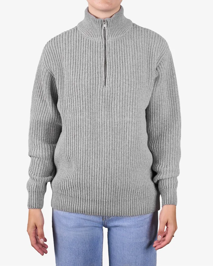 Women Knit Sweaters Colorfulstandard Merino Quarter Zip 8211 Lava Grey