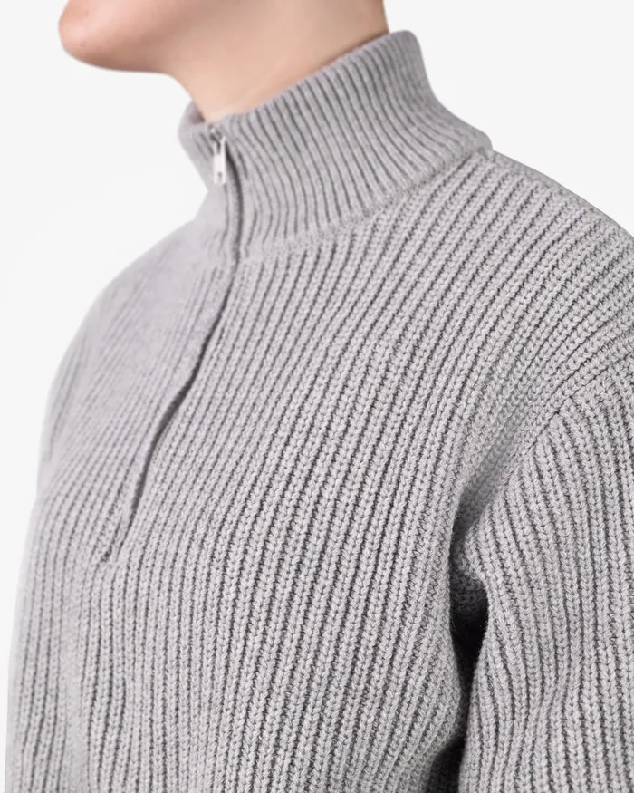Women Knit Sweaters Colorfulstandard Merino Quarter Zip 8211 Lava Grey