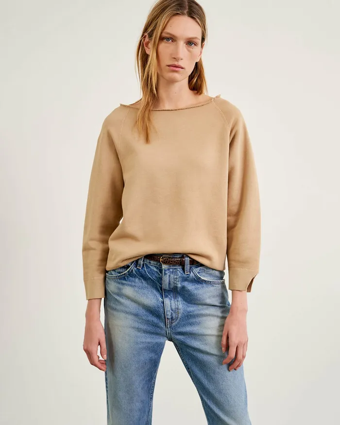 Women Knits and Sweaters Nili Lotan LUKA SCOOP NECK SWEATSHIRT Washed Black