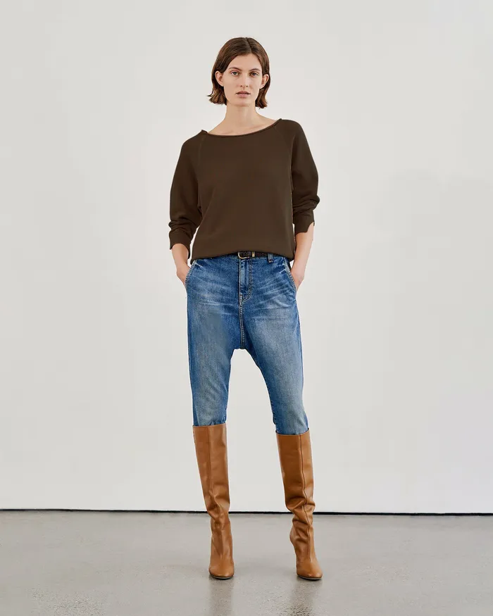 Women Knits and Sweaters Nili Lotan LUKA SCOOP NECK SWEATSHIRT Washed Black