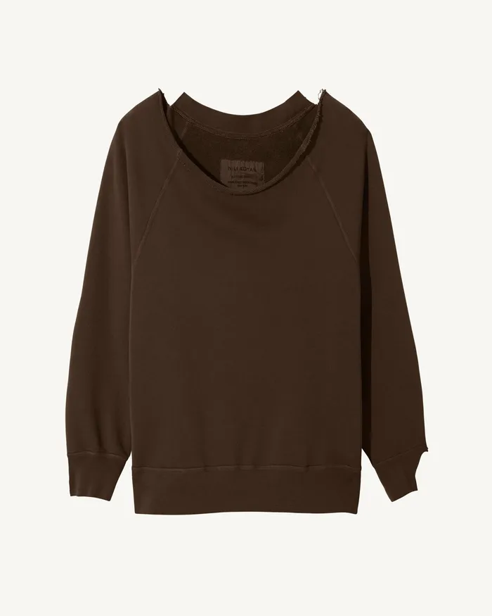 Women Knits and Sweaters Nili Lotan LUKA SCOOP NECK SWEATSHIRT Washed Black