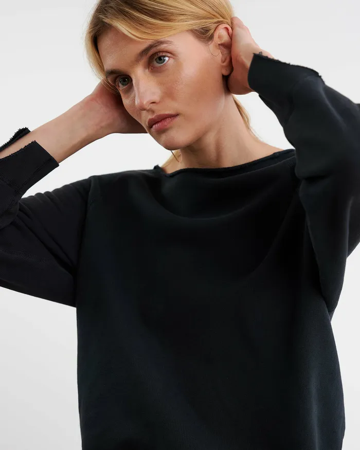Women Knits and Sweaters Nili Lotan LUKA SCOOP NECK SWEATSHIRT Washed Black