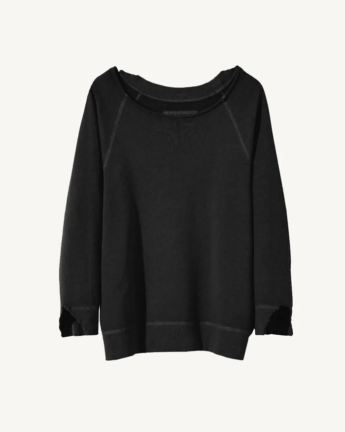 Women Knits and Sweaters Nili Lotan LUKA SCOOP NECK SWEATSHIRT Washed Black