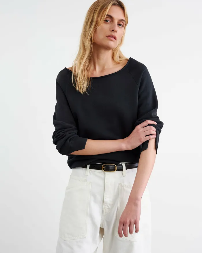 Women Knits and Sweaters Nili Lotan LUKA SCOOP NECK SWEATSHIRT Washed Black