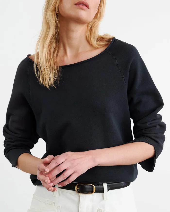 Women Knits and Sweaters Nili Lotan LUKA SCOOP NECK SWEATSHIRT Washed Black