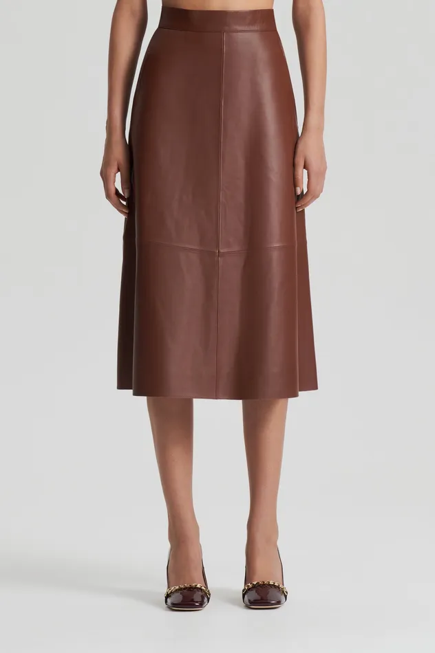 Women Leather Scanlan Theodore LEATHER LONG SKIRT TAN