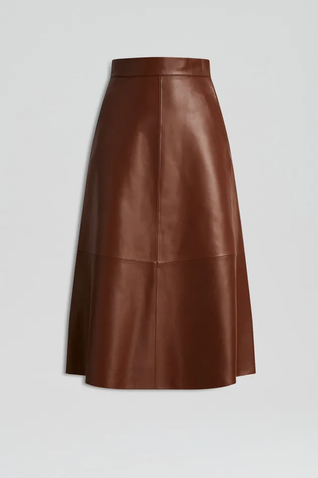 Women Leather Scanlan Theodore LEATHER LONG SKIRT TAN