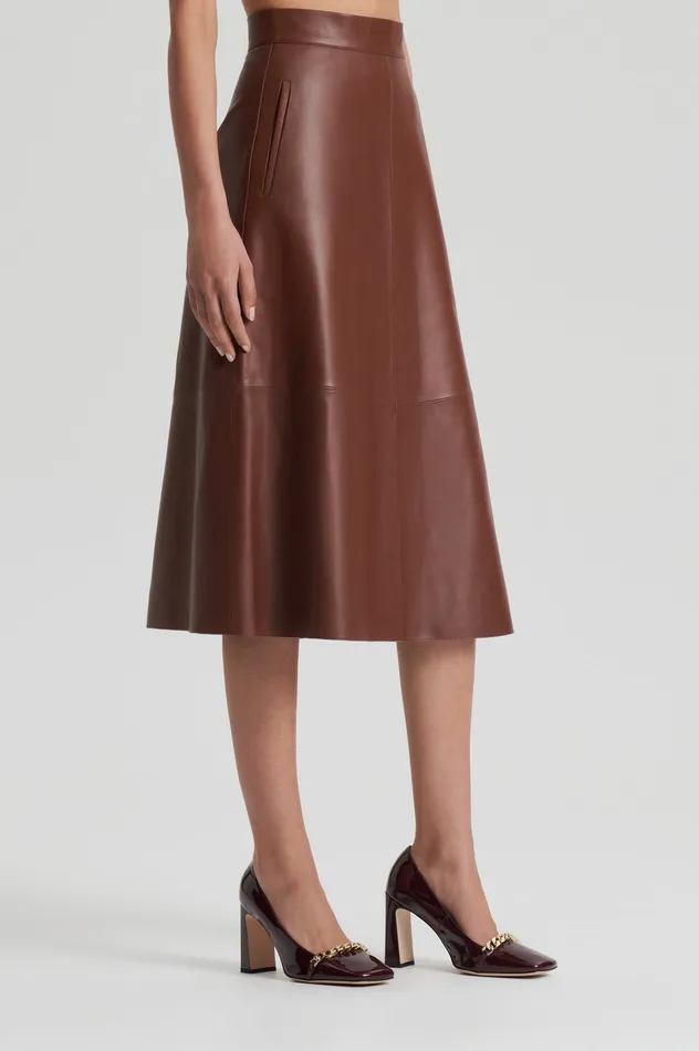 Women Leather Scanlan Theodore LEATHER LONG SKIRT TAN