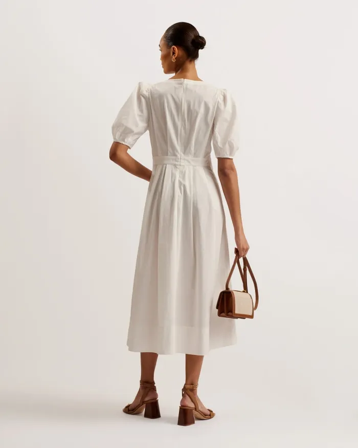 Women LEDRA 8211 Puff Sleeve Pleated Midi Dress White Ted Baker Dresses Women LEDRA 8211 Puff Sleeve Pleated Midi Dress White Ted Baker Dresses
