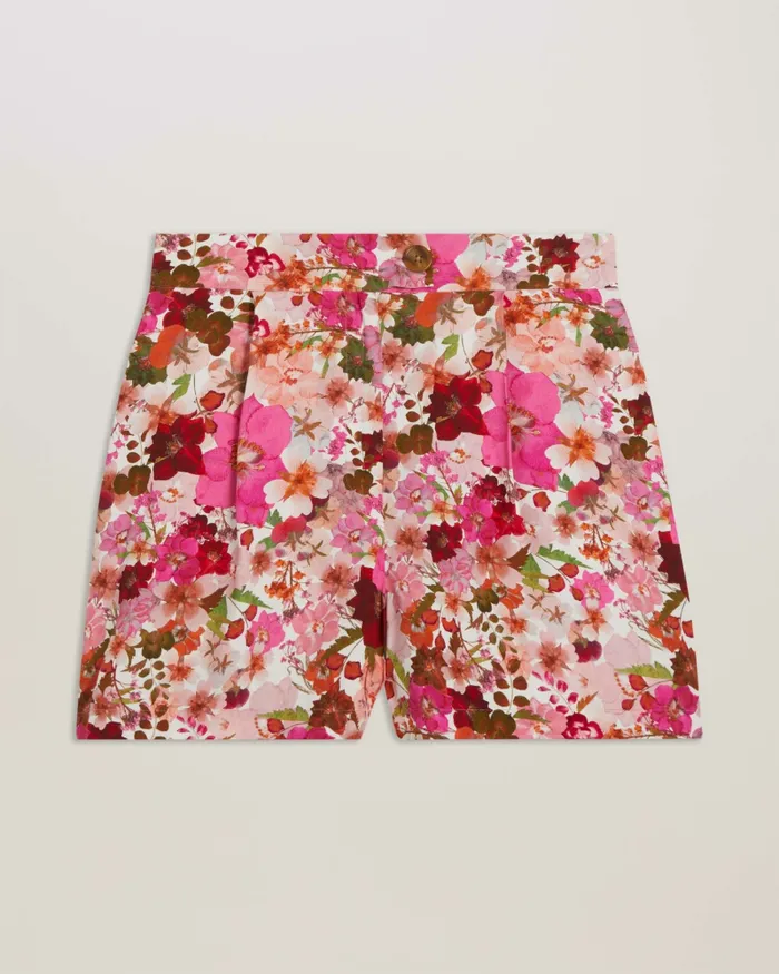 Women LIVENZA 8211 Floral Print High Waisted Shorts Pink Ted Baker Trousers and Shorts
