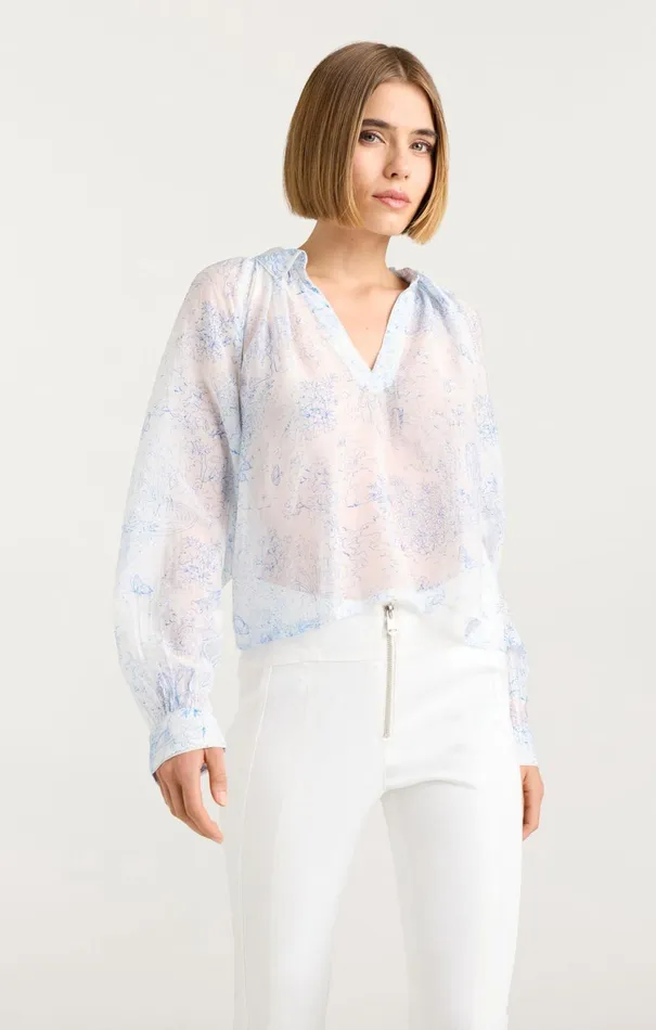 Women Long Sleeve Tops Cinq Sept Garden Toile Mila Top Whiteblue