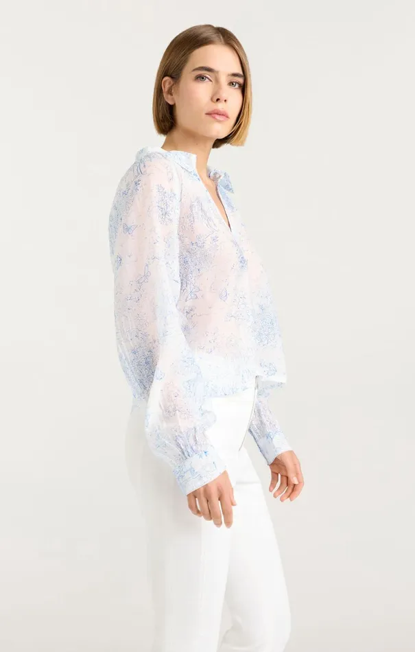 Women Long Sleeve Tops Cinq Sept Garden Toile Mila Top Whiteblue