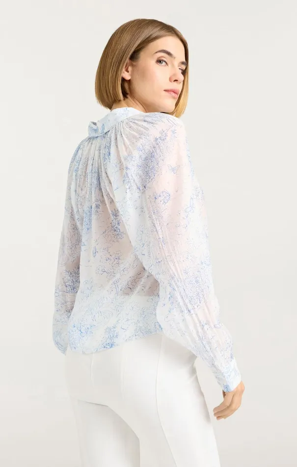 Women Long Sleeve Tops Cinq Sept Garden Toile Mila Top Whiteblue