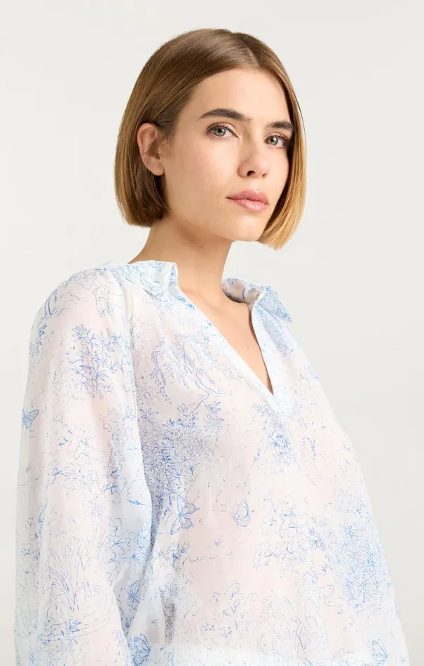 Women Long Sleeve Tops Cinq Sept Garden Toile Mila Top Whiteblue