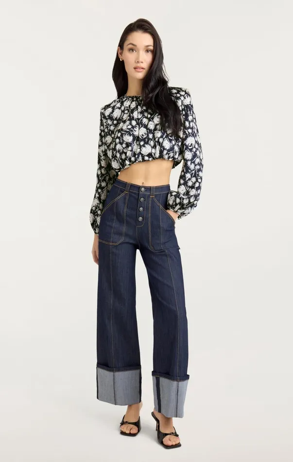 Women Long Sleeve Tops Cinq Sept Graphic Floral Kamala Top Navyivory