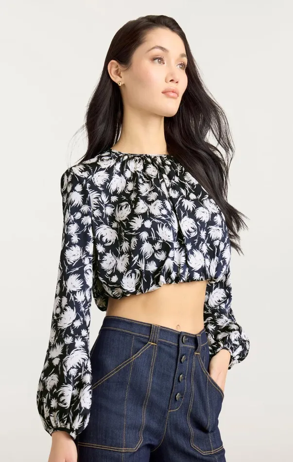 Women Long Sleeve Tops Cinq Sept Graphic Floral Kamala Top Navyivory