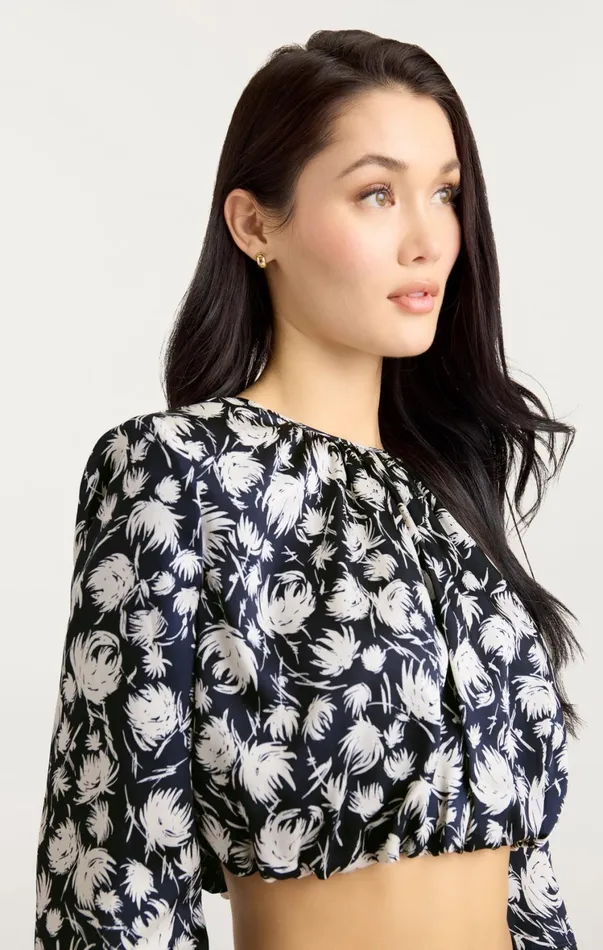 Women Long Sleeve Tops Cinq Sept Graphic Floral Kamala Top Navyivory
