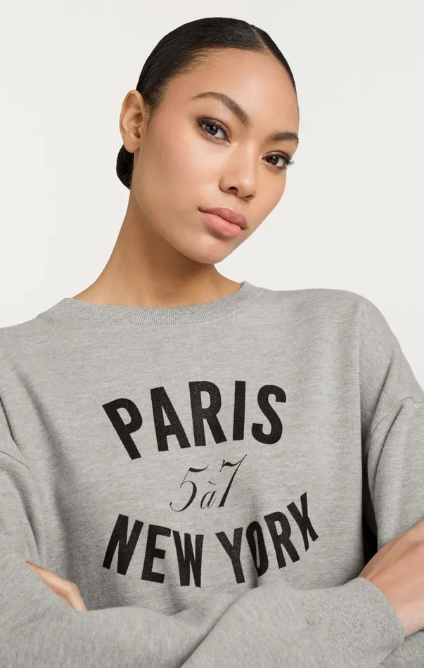 Women Long Sleeve Tops Cinq Sept Paris New York Brandy Pullover Heather Greyblack