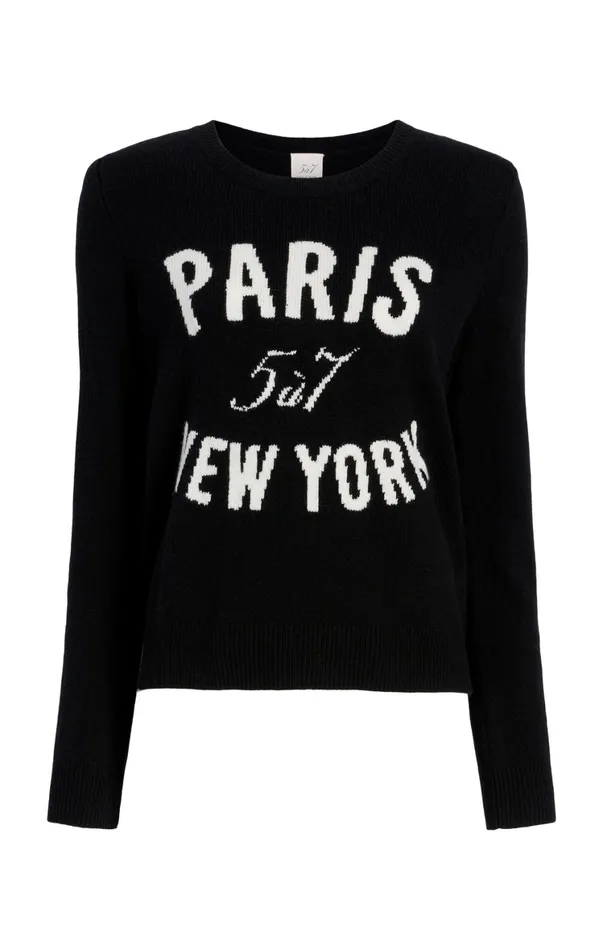 Women Long Sleeve Tops Cinq Sept Paris New York Graphic Crewneck Pullover Blackivory