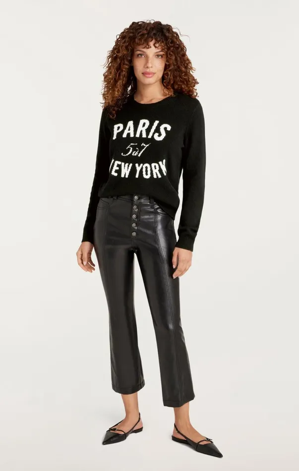 Women Long Sleeve Tops Cinq Sept Paris New York Graphic Crewneck Pullover Blackivory