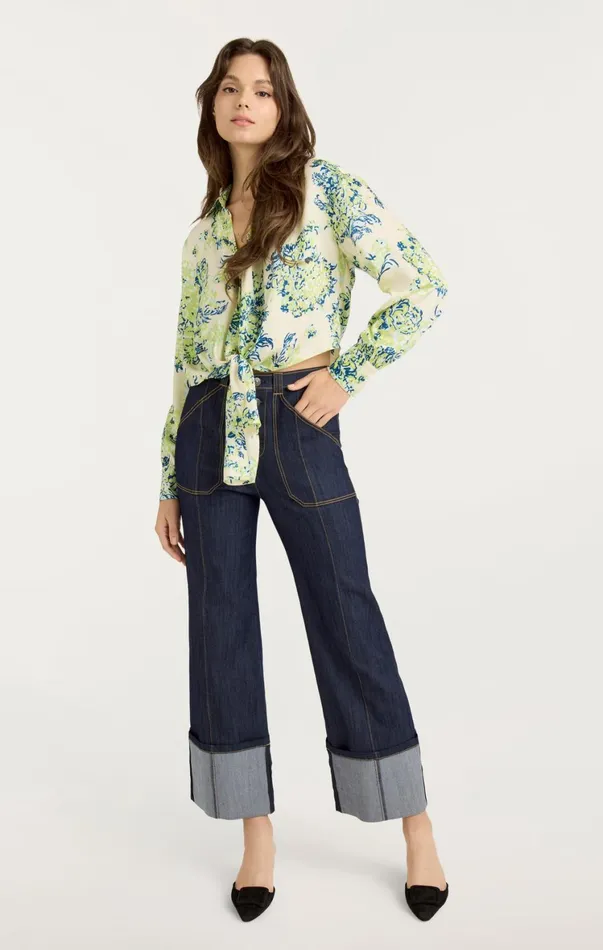 Women Long Sleeve Tops Cinq Sept Seaside Bouquet Marianna Top Light Plaster Multi