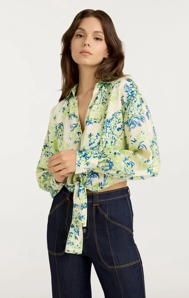 Women Long Sleeve Tops Cinq Sept Seaside Bouquet Marianna Top Light Plaster Multi
