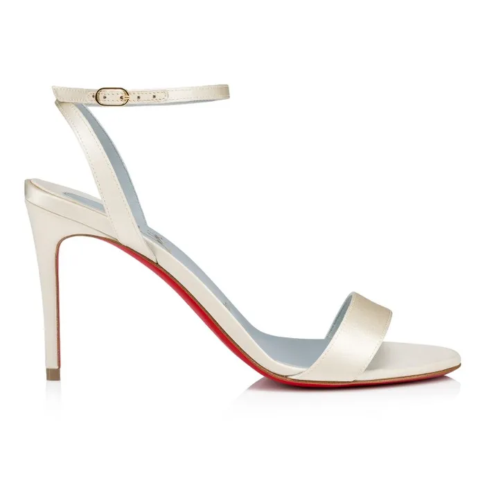 Women Loubigirl 85mm Strappy Sandals 8211 Crepe Satin 8211 Off White Christian Louboutin Sandals and Slides