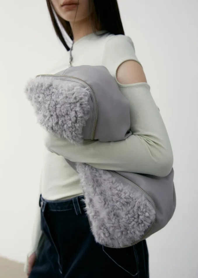 Women Low Classic Fur Triangle PopUp Bag 8211 Grey The Frankie Shop