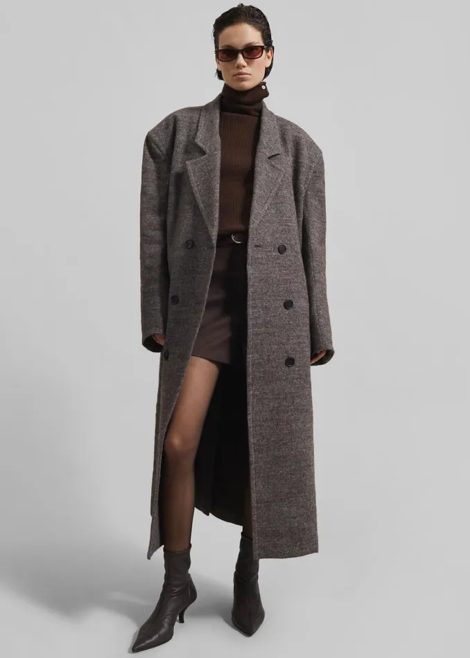 Women Low Classic Melange Wool Oversized Coat 8211 Grey The Frankie Shop Outerwear