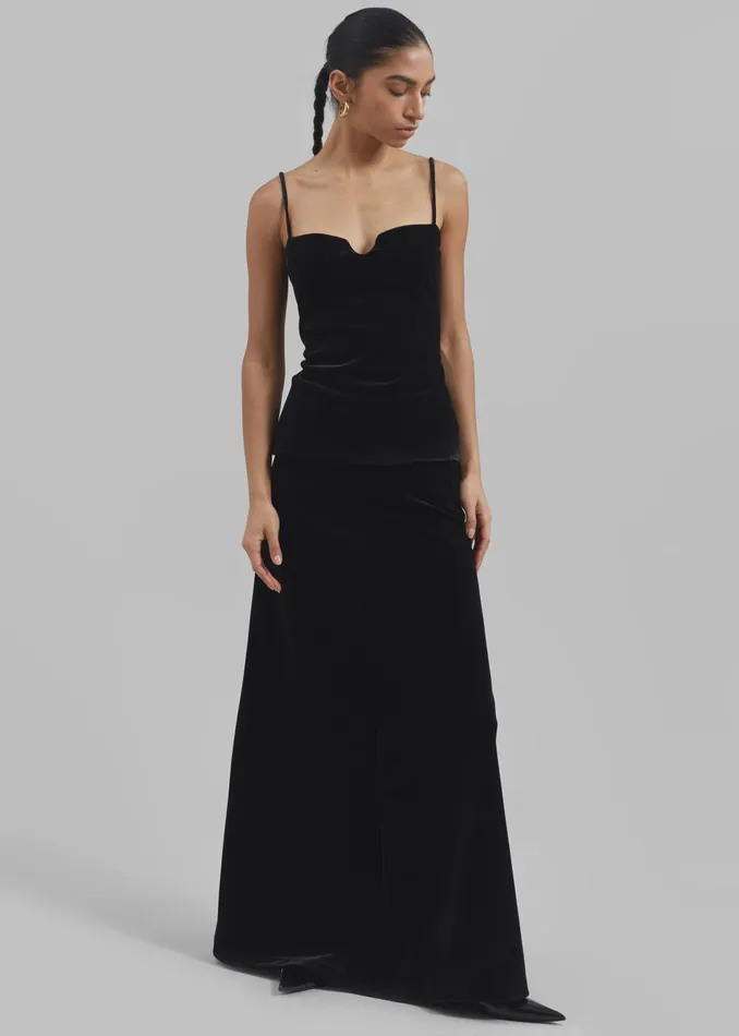 Women Lucia Velvet Maxi Skirt 8211 Black The Frankie Shop Bottoms