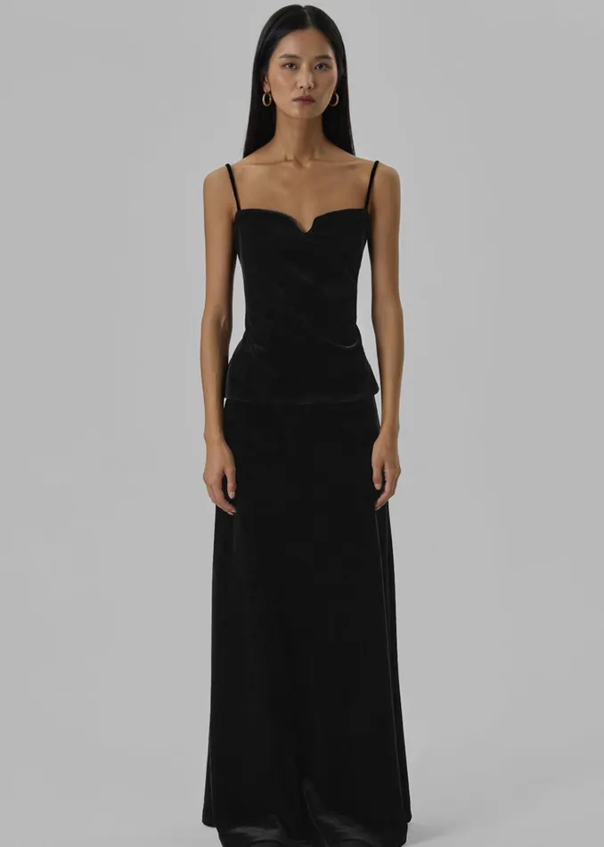Women Lucia Velvet Maxi Skirt 8211 Black The Frankie Shop Bottoms