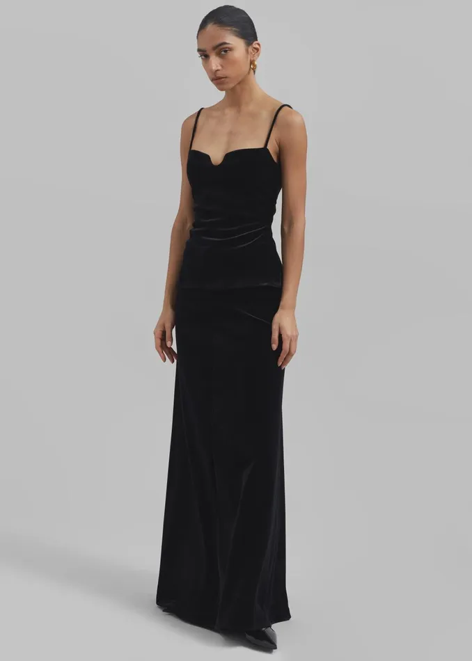 Women Lucia Velvet Maxi Skirt 8211 Black The Frankie Shop Bottoms
