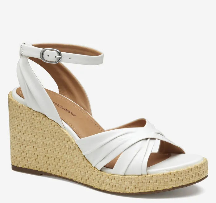 Women Marcia CrossBand Sandal White Glove Leather Women8217s Shoes Johnston and Murphy