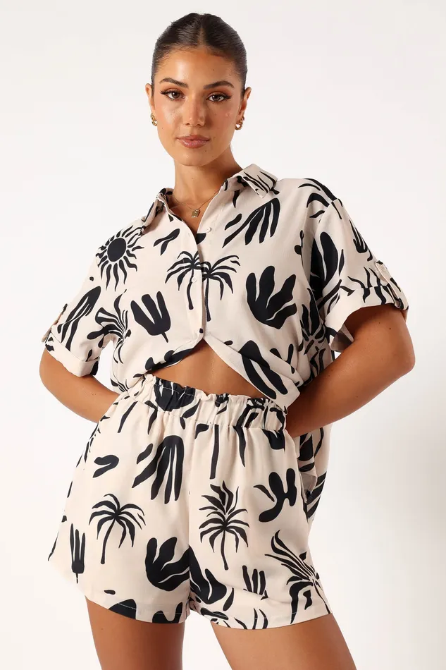 Women Matching Sets petalandpup Sawyer Short 8211 Beige Black Beige Black