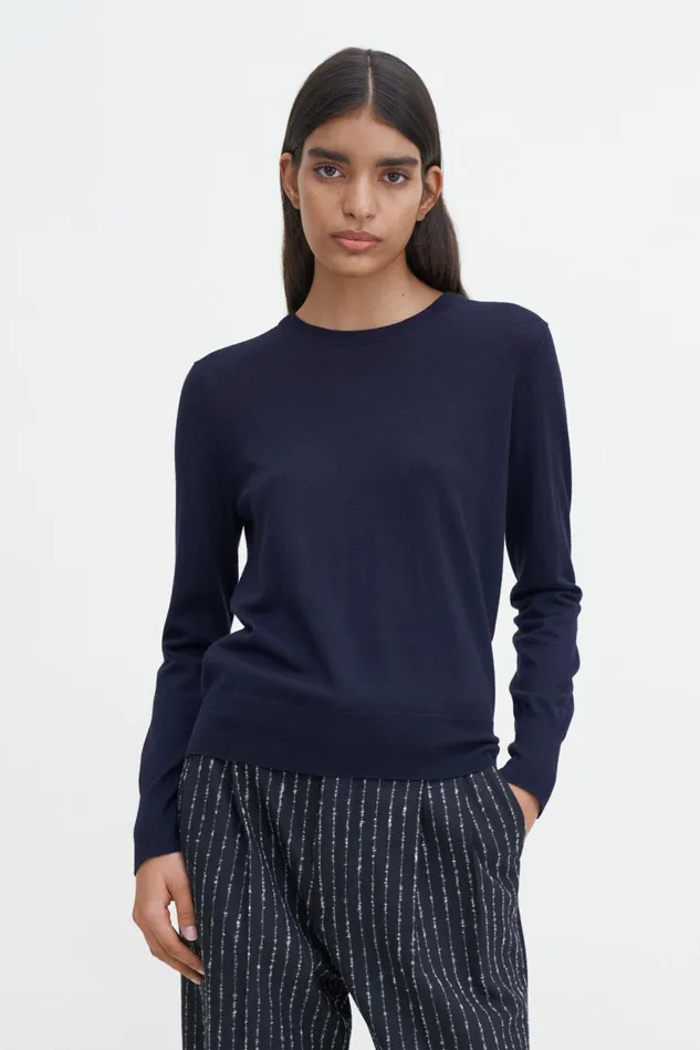 Women Merino RNeck Sweater Navy Filippa K Knitwear
