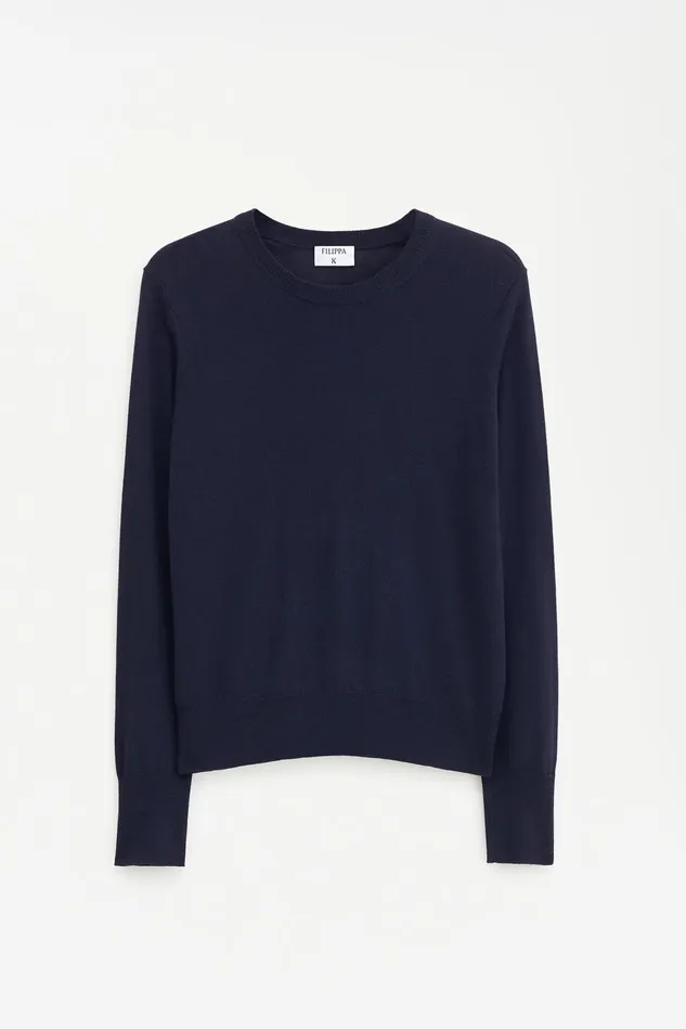 Women Merino RNeck Sweater Navy Filippa K Knitwear
